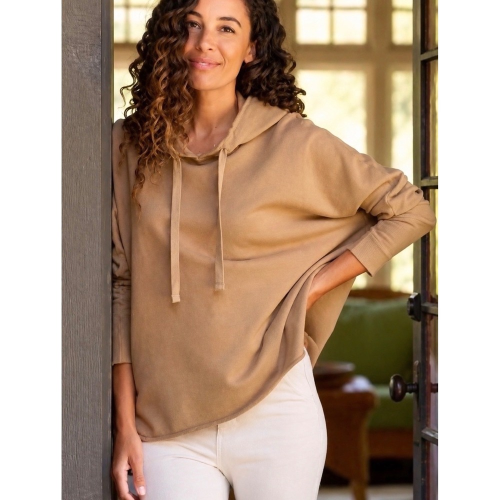 Frank & Eileen Tee Lab Kane Triple Fleece Capelet Brown Cotton Raw Hem Hoodie L